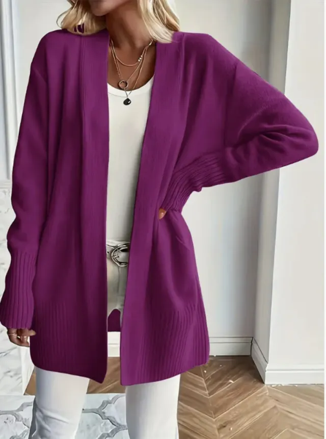 Plus Size Women's Solid Color Knit Casual Simple Cardigan Dark Purple - Shop at LoveMi