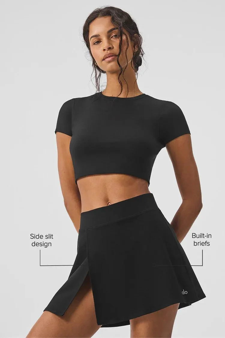 Backless Top Split Tennis Skirt Set - Black
