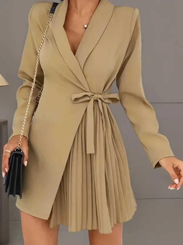 Solid Color Pleated Suit Jacket Dress 1 Style - Shop at LoveMi