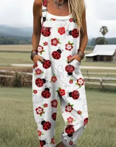 Female Digital 3D Printing Button Casual Suspender Trousers - Jwkzk014 - View 1