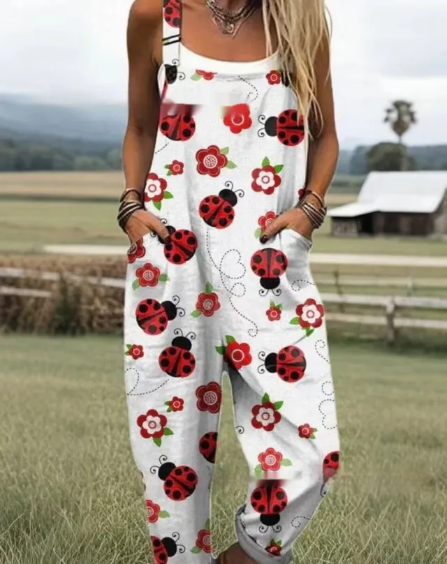 Female Digital 3D Printing Button Casual Suspender Trousers Jwkzk014 - Shop at LoveMi