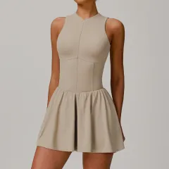 Women's Solid Colour False Two-piece Stand Collar A- Line Dress - Linen - View 1