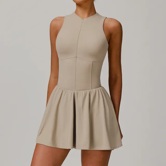 Women's Solid Color False Two piece Stand Collar A Line Dress Linen - Shop at LoveMi