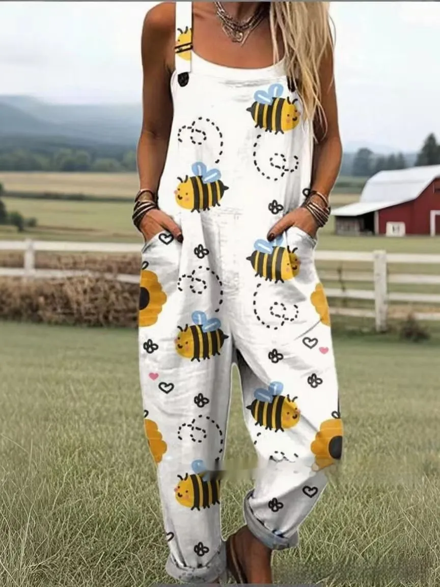 Female Digital 3D Printing Button Casual Suspender Trousers - Jwkzk015-M