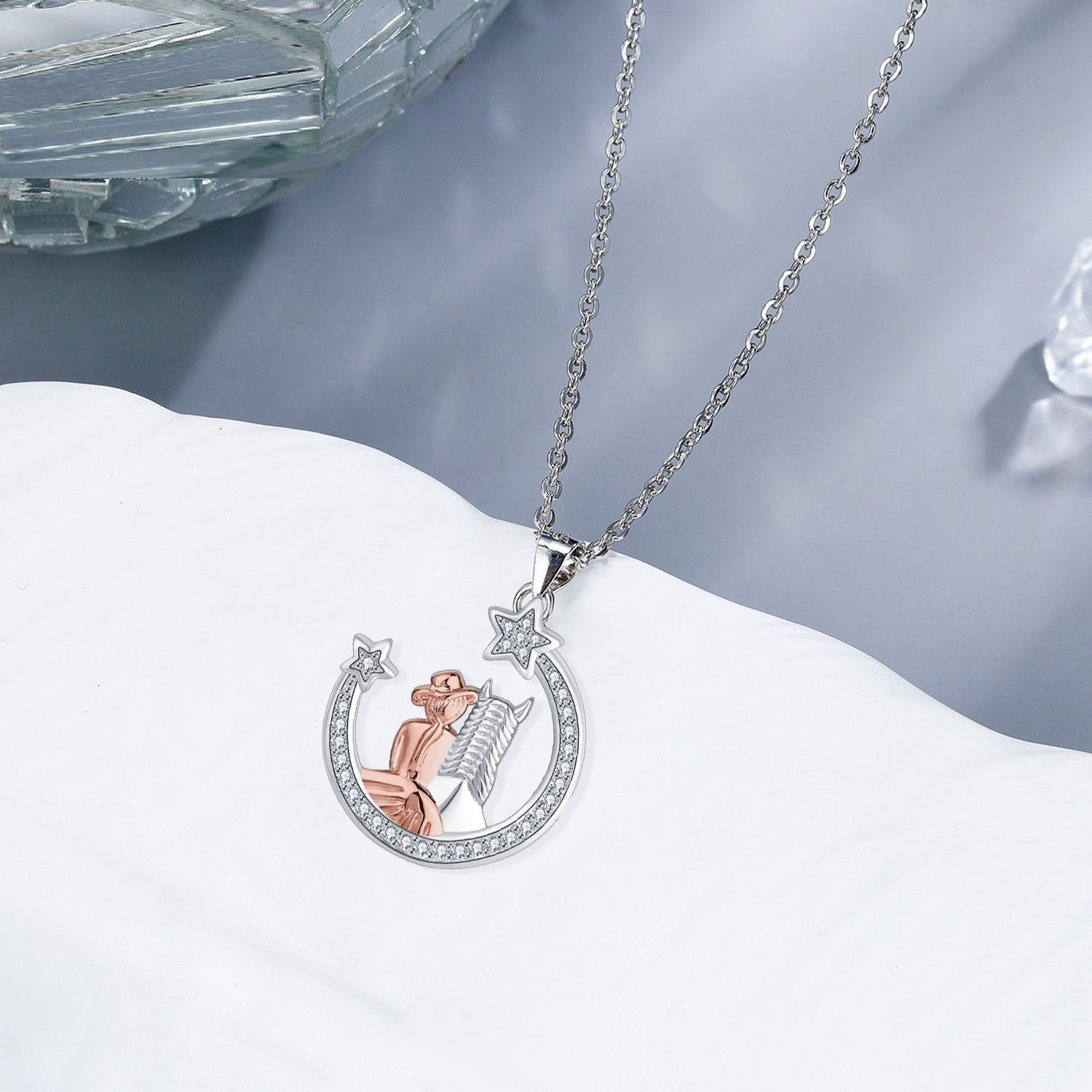 European And American Semi-hanging Moon Girl And Horse Necklace For Women