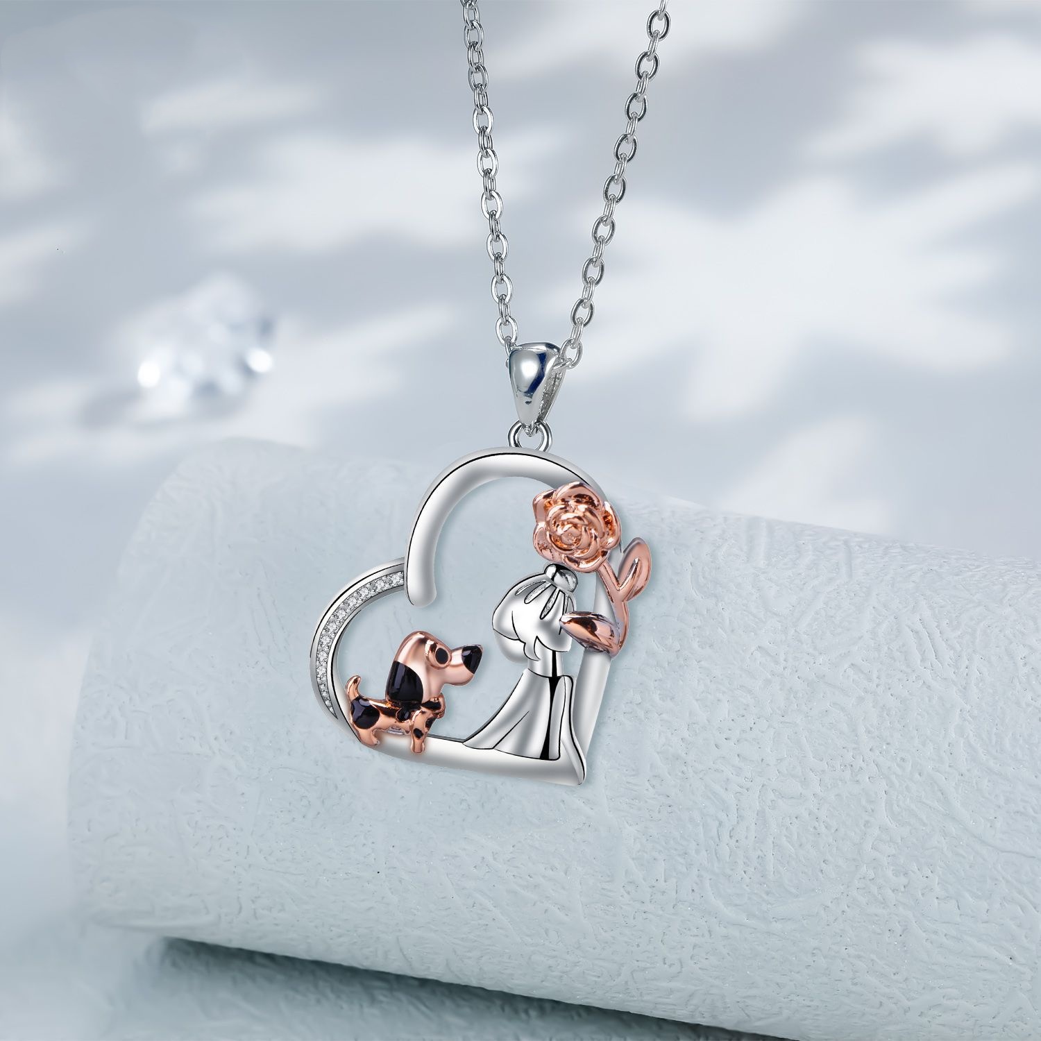 Heart-shaped Accessories Rose Girl With Dog Pendant Necklace
