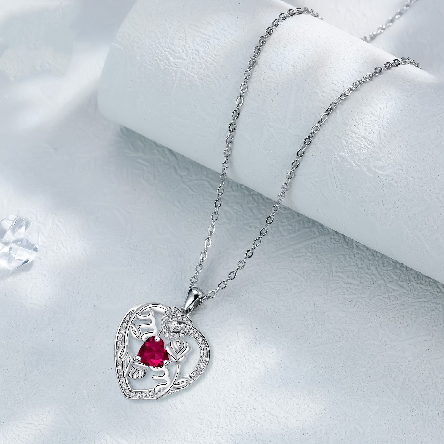 Female With Hearts Rose MOM Pendant Necklace