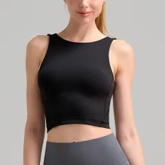 High Collar Women's Yoga Vest Workout Bra Brushed Soft Glutinous Sports Underwear - Black - View 1