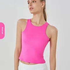 Double-layer Round Neck Sleeveless Cloud Soft Vest - Rose Red - View 1