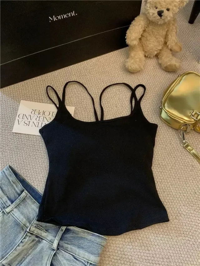 Women's Double shoulder Strap Sling Top Black - Shop at LoveMi