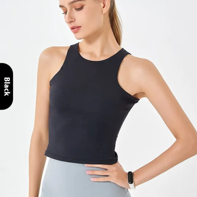 Double layer Round Neck Sleeveless Cloud Soft Vest Black - Shop at LoveMi