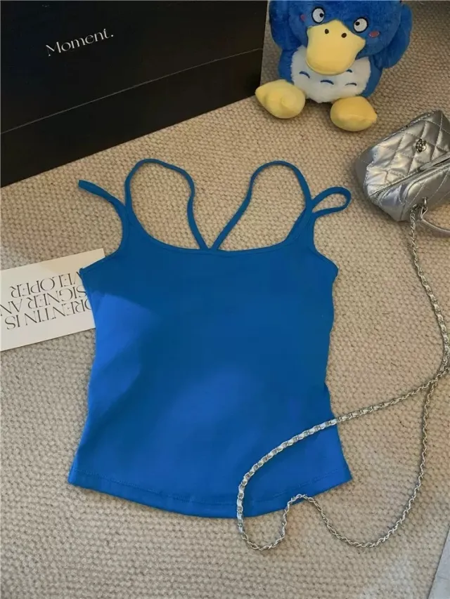 Women's Double shoulder Strap Sling Top Blue - Shop at LoveMi