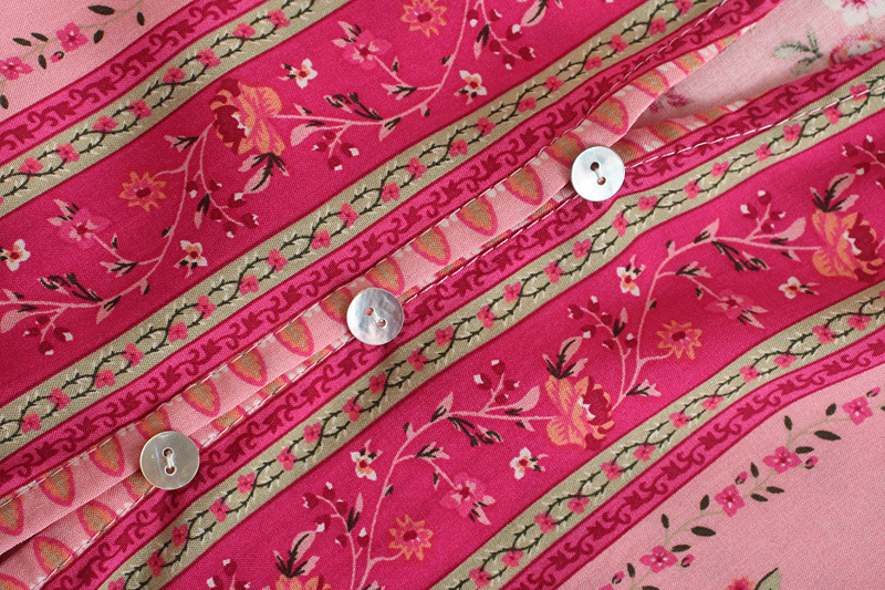 Pink Floral Long Sleeve Blouse Bohemian Style
