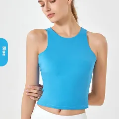 Double-layer Round Neck Sleeveless Cloud Soft Vest - Blue - View 1