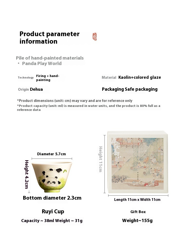 Ceramic Cup Hand Drawn Pile Carving Panda Wishing Cup