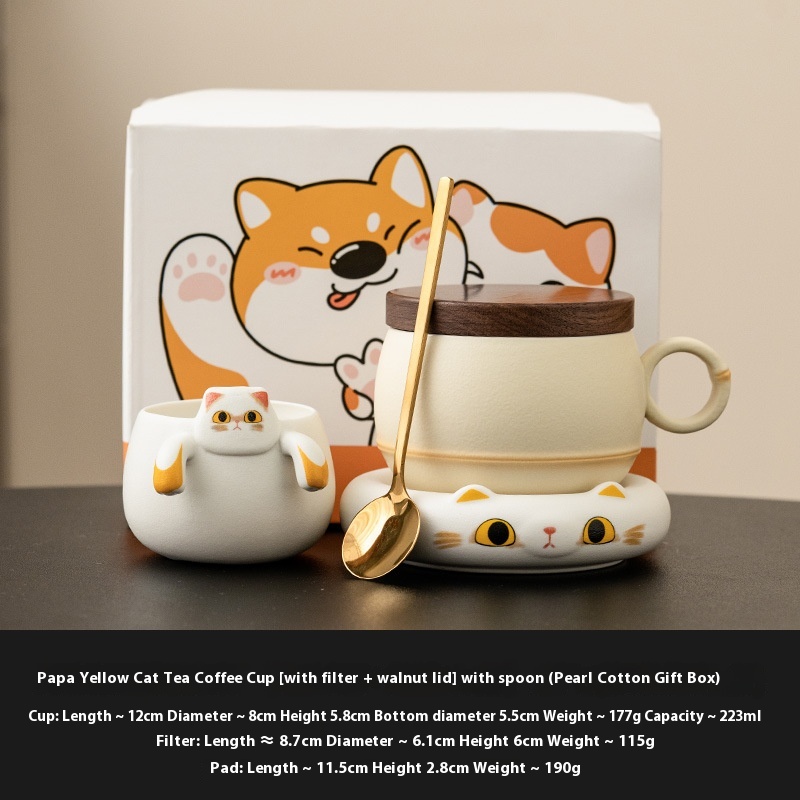 Lying Yellow Cat Tea Cup Tea Lady Cup