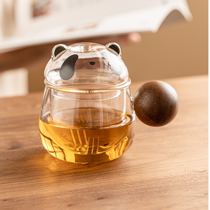 Glass Panda Cup Tea And Water Separation With Filter Water Cup