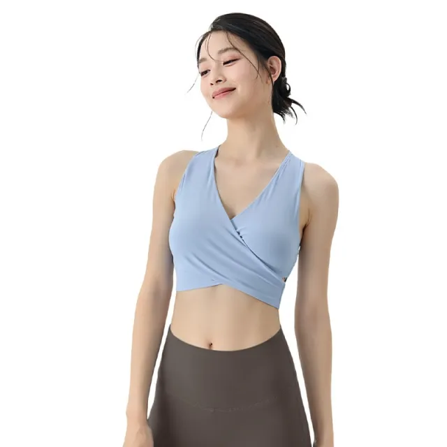Women's Solid Color Deep V Cross Pleated Slim Vest Blue - Shop at LoveMi