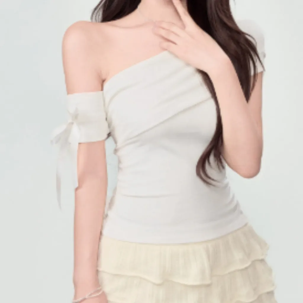 New Slim Fit And Slimming One Shoulder Off Top - White