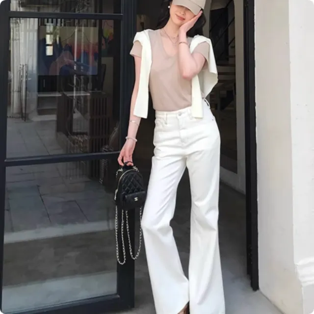 High Waisted Slim Pants With Straight Leg And Wide Leg Pants For Floor Dragging White - Shop at LoveMi