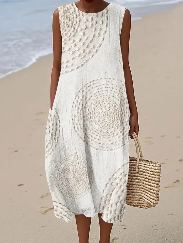 Slim fit Printed Long Dress 3D Printed Women's White Round Flower - Shop at LoveMi