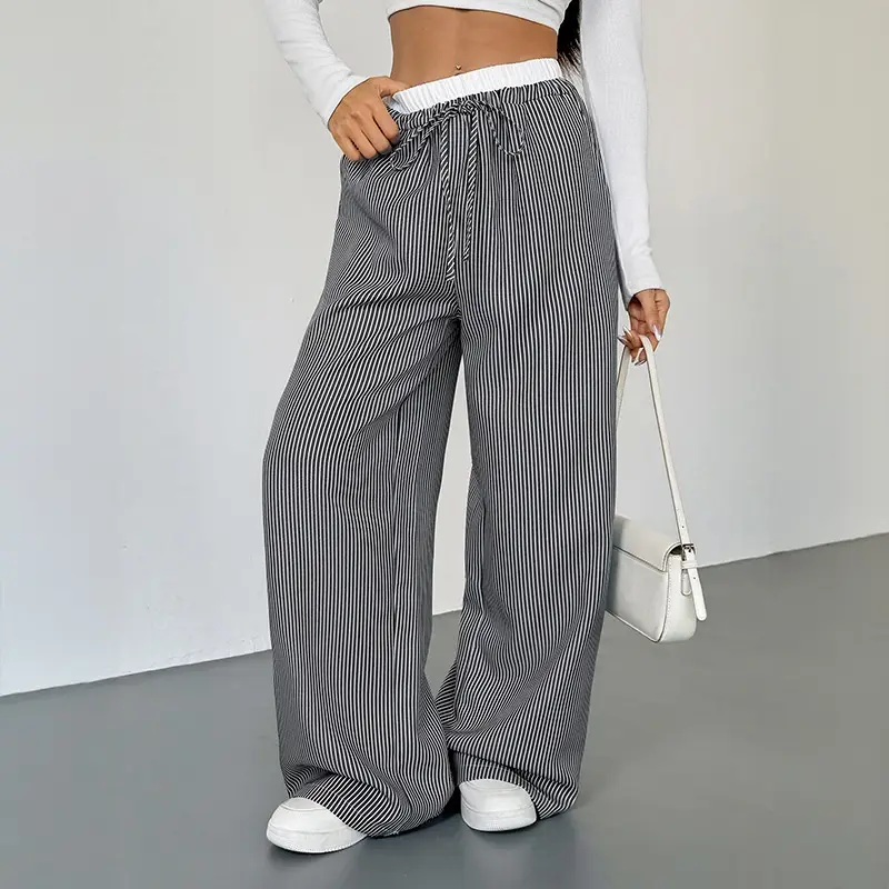 Women's Stitching Striped Casual Trousers