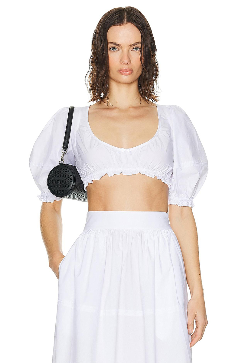 Puff Sleeve Short Sleeve Shirt Midriff Outfit Short Top High Waist Skirt Suit