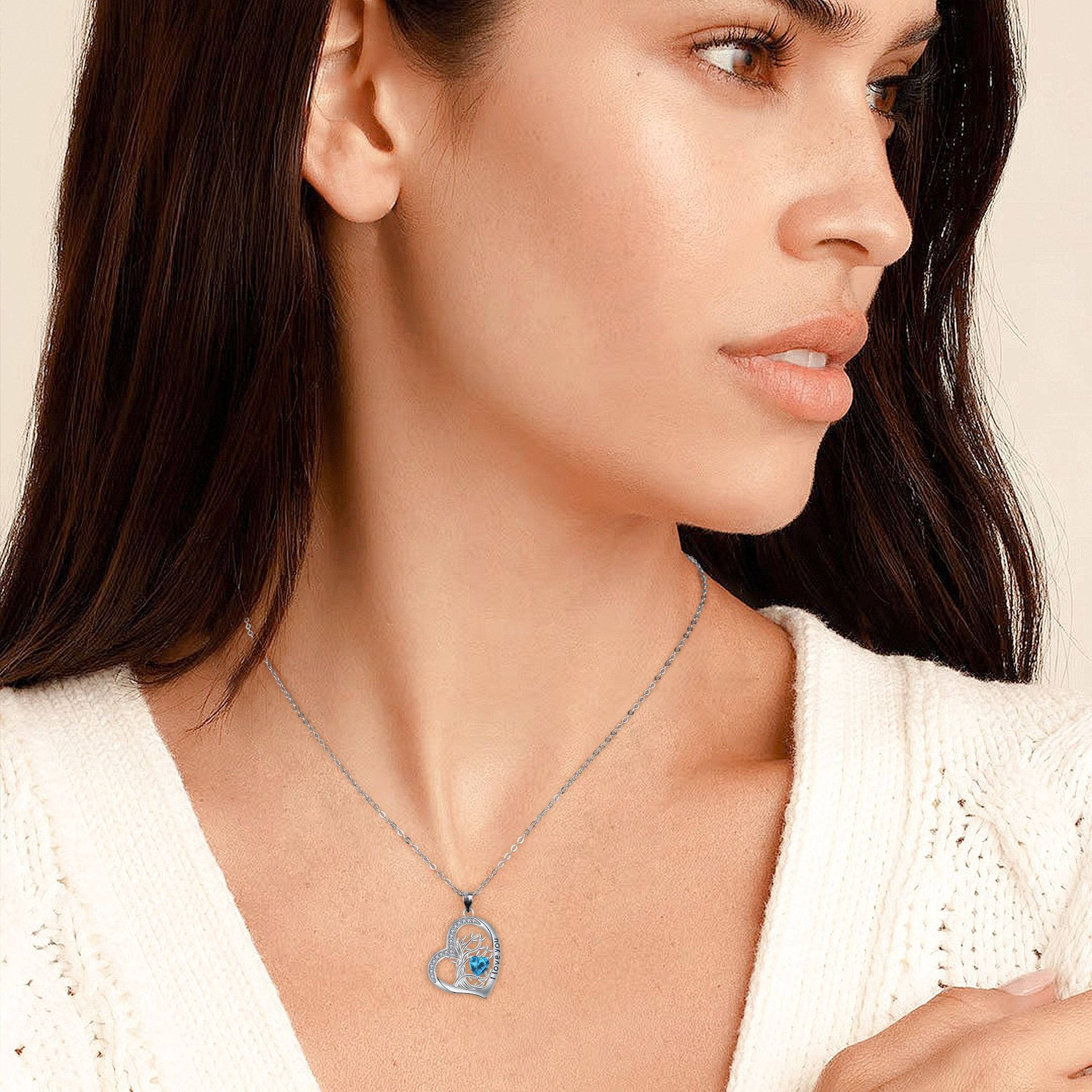 Birthstone Tree Of Life Heart Necklace