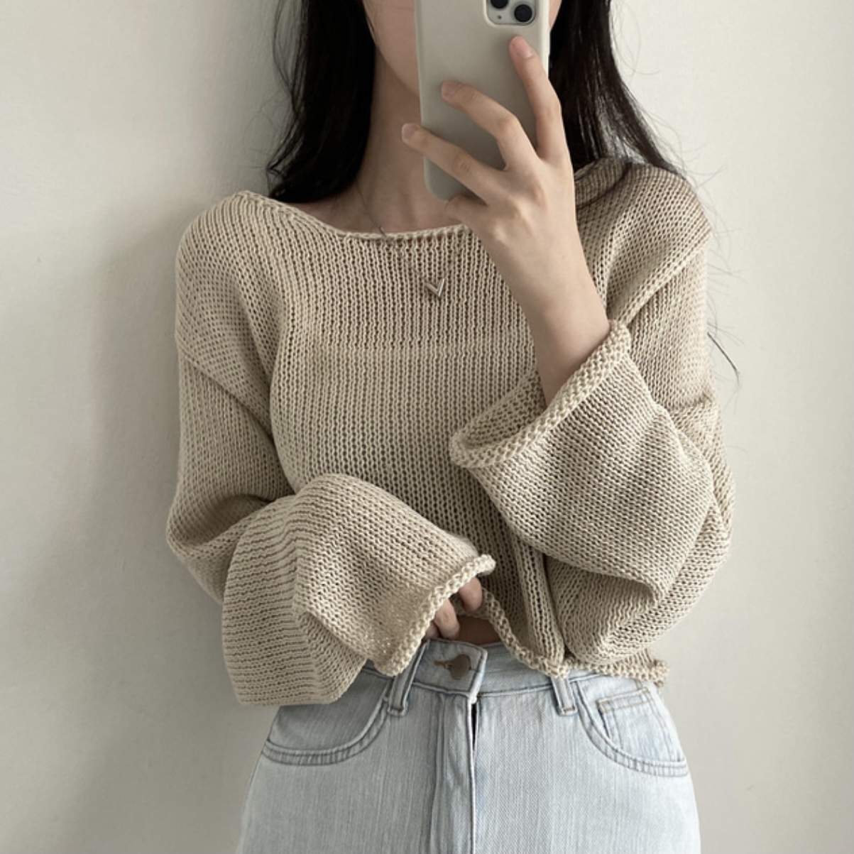 Off-neck Casual Sun-proof Blouse Thin Knitted Top