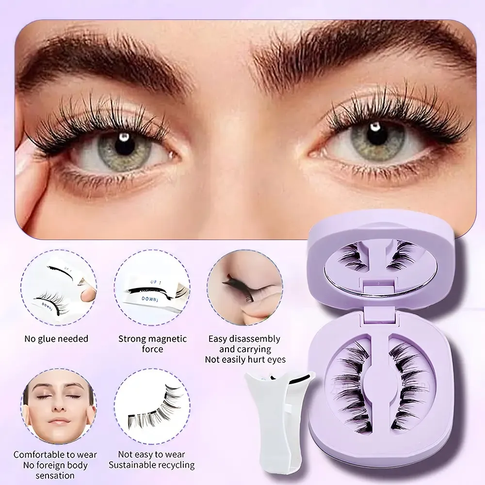 Magnetic Suction False Eyelashes Integrated Soap Holder Glue-free False Eyelashes Thick - Purple Lash