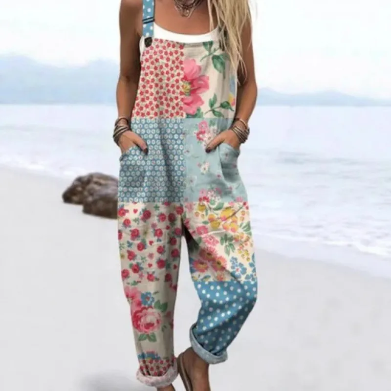 New Summer Digital Printing Button Casual Suspender Trousers - Tjrjddk011