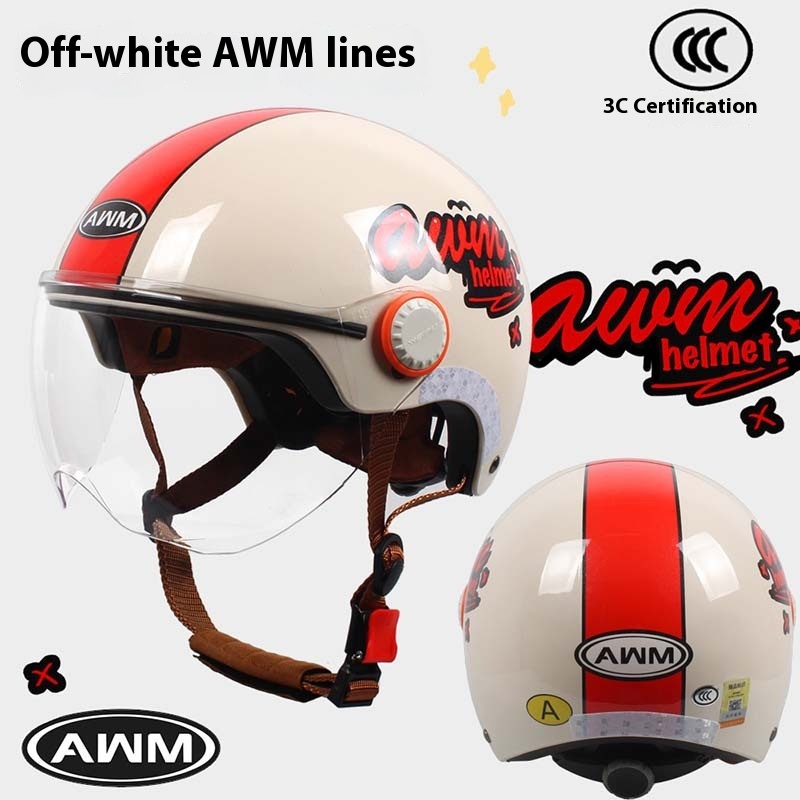 Cute Cartoon Windproof Sunscreen Electric Car Helmet – Beige Stripe Transparent