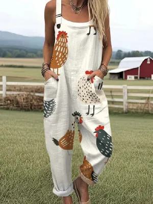 Women's Summer Digital Printing Button Casual Suspender Trousers - Tjrjddk068