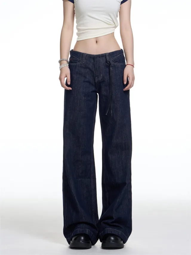 American Retro Washed Worn Jeans Women's Loose Straight Blue - Shop at LoveMi