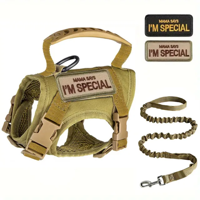 Tactical Cat Chest Strap Vest Hand Holding Rope Anti Breaking Loose Khaki And Embroidery Set - Shop at LoveMi