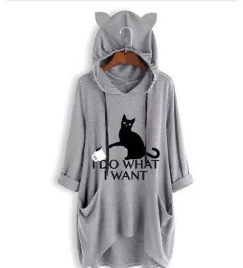 Women's casual hooded printed cat
