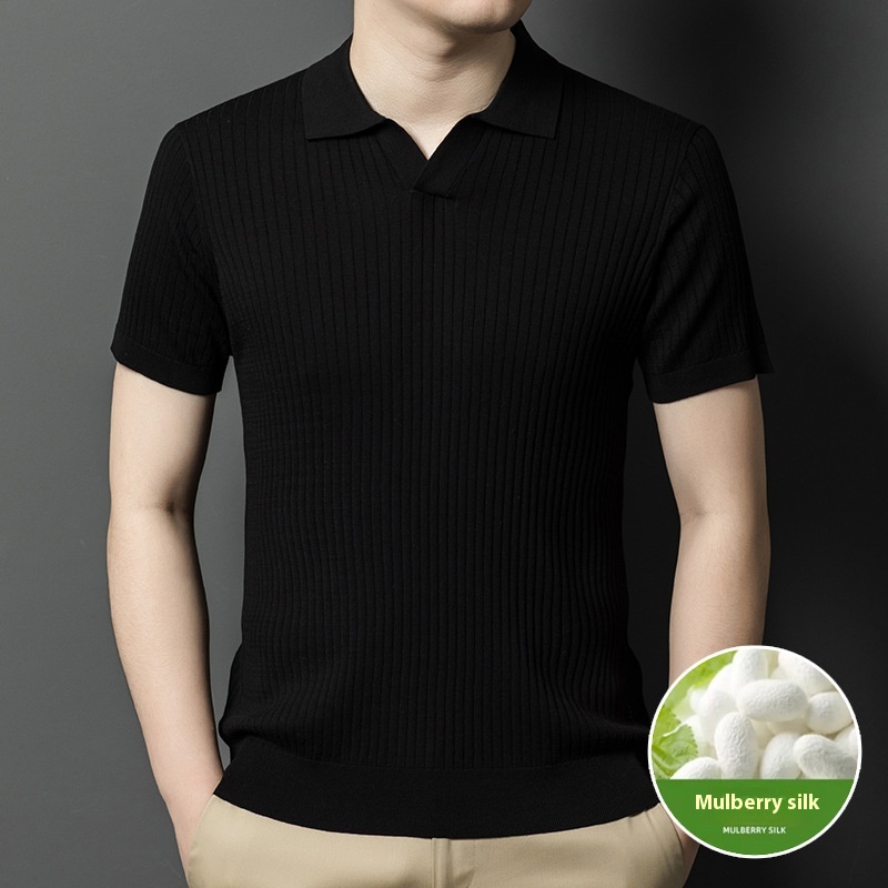 Mulberry Silk T-shirt Men's Short-sleeved Lapel High-end Casual Business