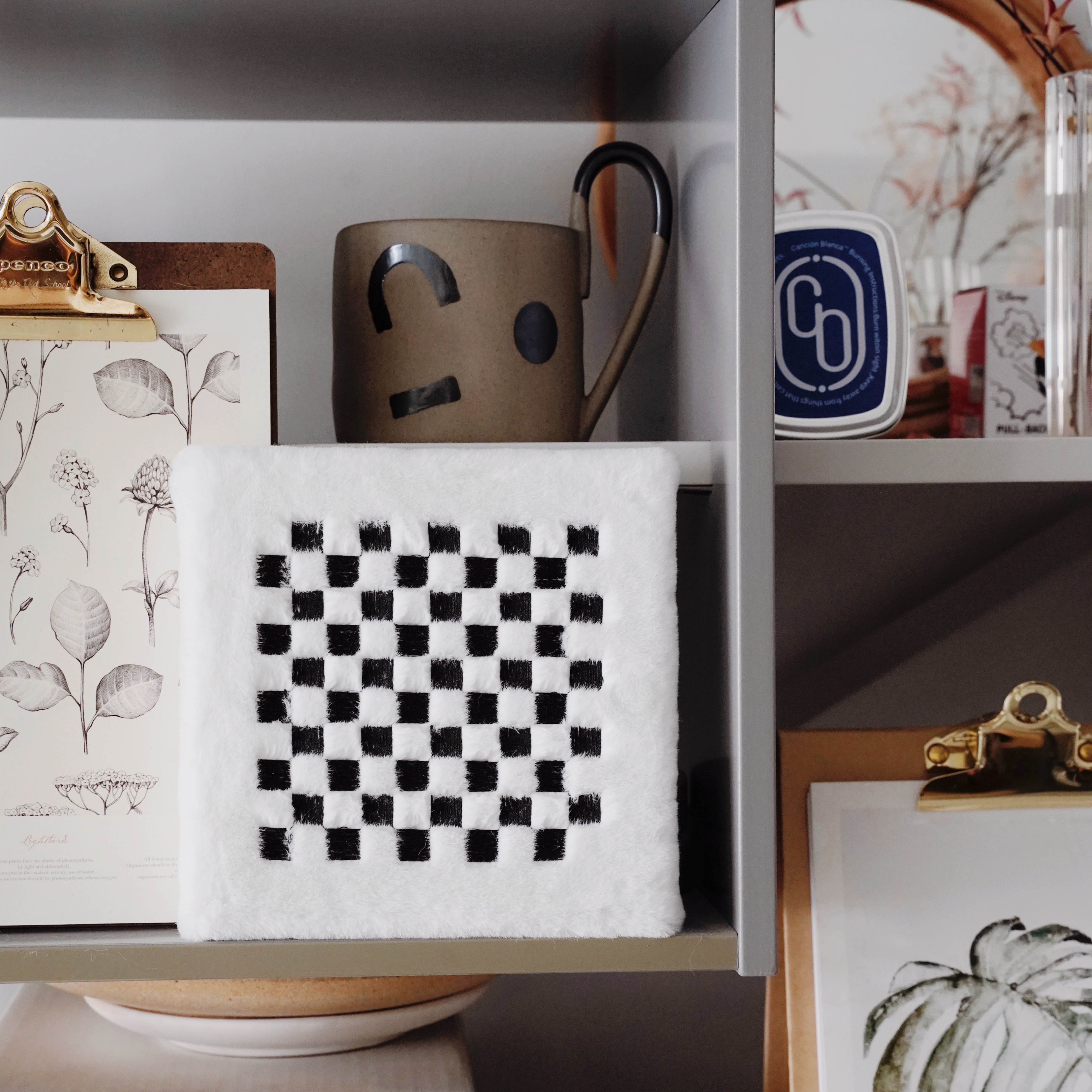 Black And White Chessboard Grid Creative Gift Embroidery Furry Decorative Painting — image 1