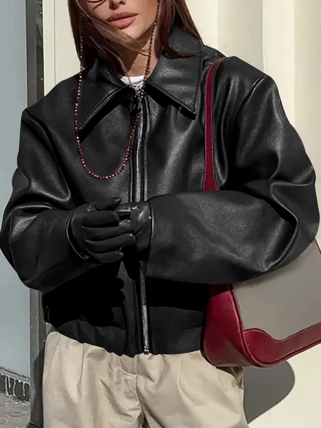 Retro Biker's Style Wine Red European And American Handsome Matte Leather Jacket Coat Black - Shop at LoveMi