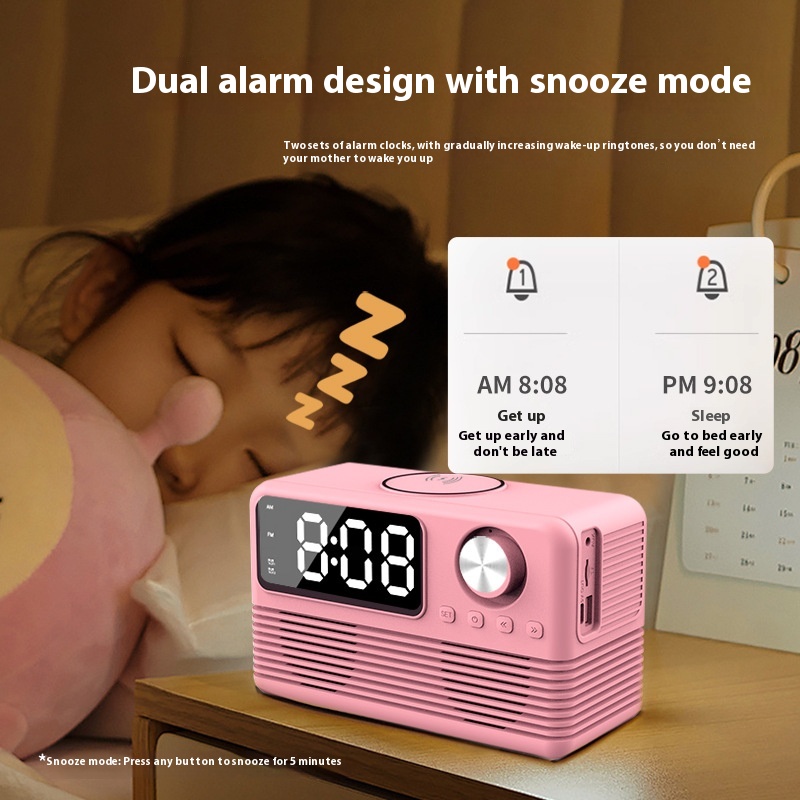 15 Watt Wireless Charger Clock LED Retro Wireless Bluetooth Audio