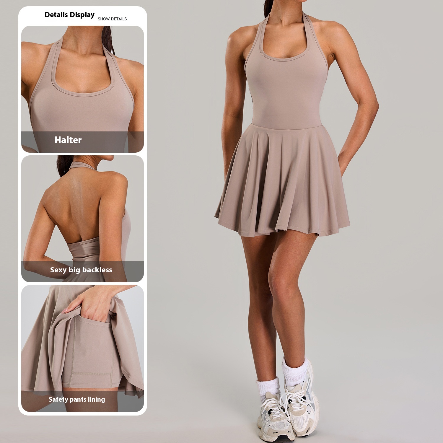 Nude Halter Neck Beautiful Back Sports Dress