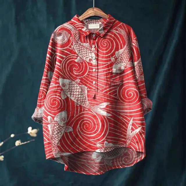 Women's Casual Floral Art Retro Loose Shirt D8141 - Shop at LoveMi