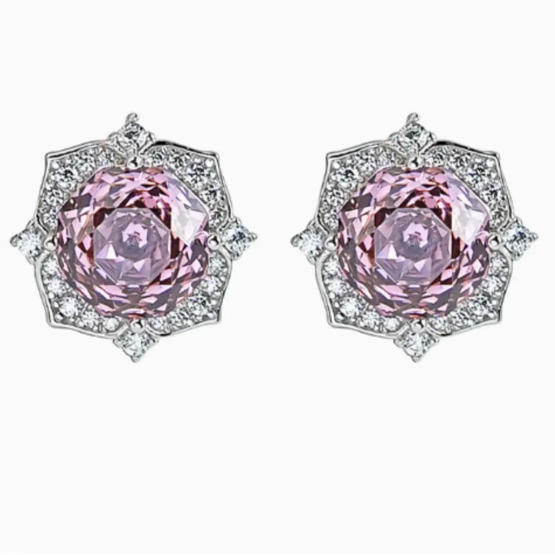 Purple Flower Earrings 925 Silver Inlaid With High Carbon Diamonds