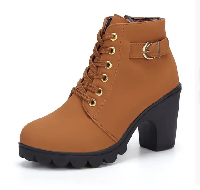 Fashoin Leopard Print Ankle Square Heel Suede Lace up Zip Boots Women Casual Versatile Shoes Autumn And Winter Yellow - Shop at LoveMi