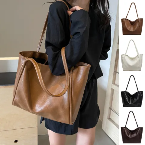 Soft Leather Shoulder Bag Large Capacity Commuter Totes Shopping
