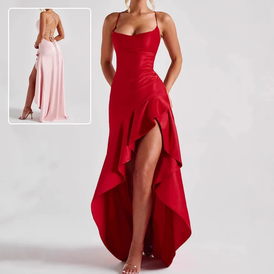 Women's Backless Ruffles Irregular Dress Summer Fashion Evening Party