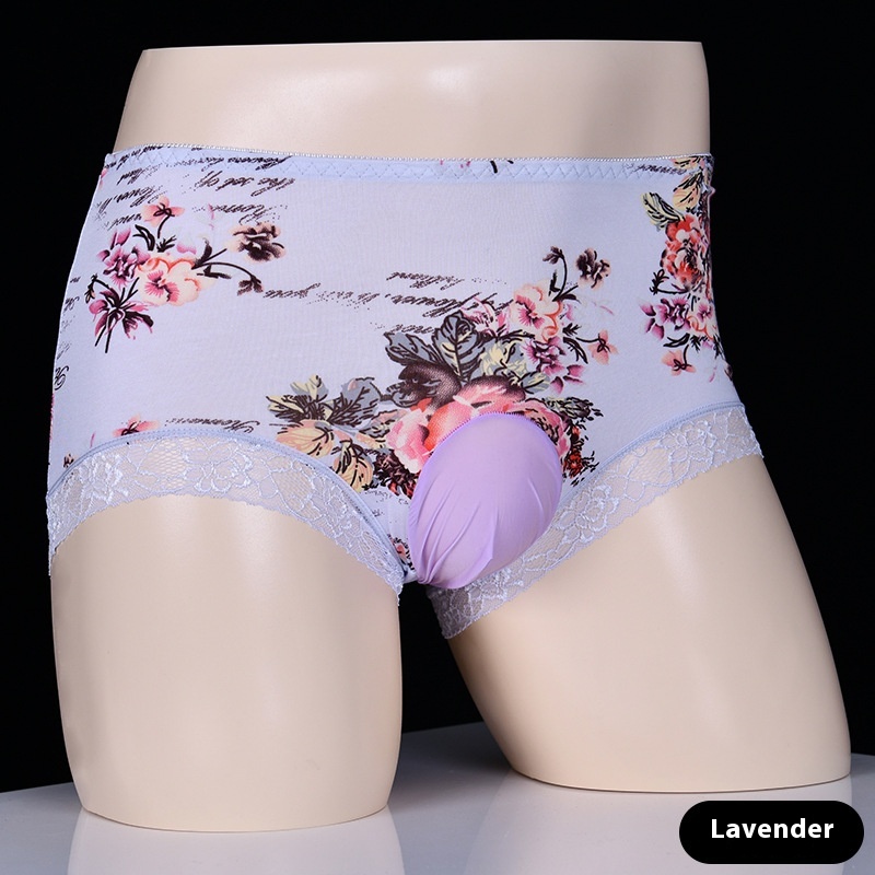 Qing He Men's Bag Egg Boxers Sexy Lace Printed Underwear