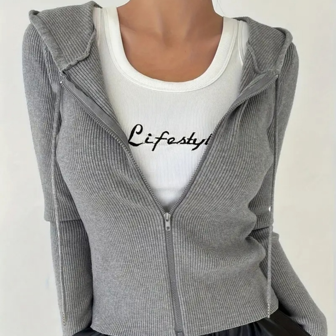 Women's Slim Fit Solid Color Hooded Jacket