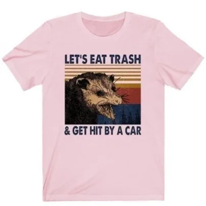 Animal Letter Pattern Printed Short sleeved T shirt Pink Color Words - Shop at LoveMi