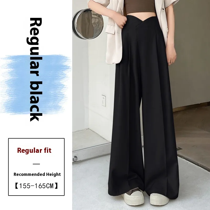 Advanced Sense High Waist Drooping Slimming And Straight Casual Mopping Pants - Black Regular Style